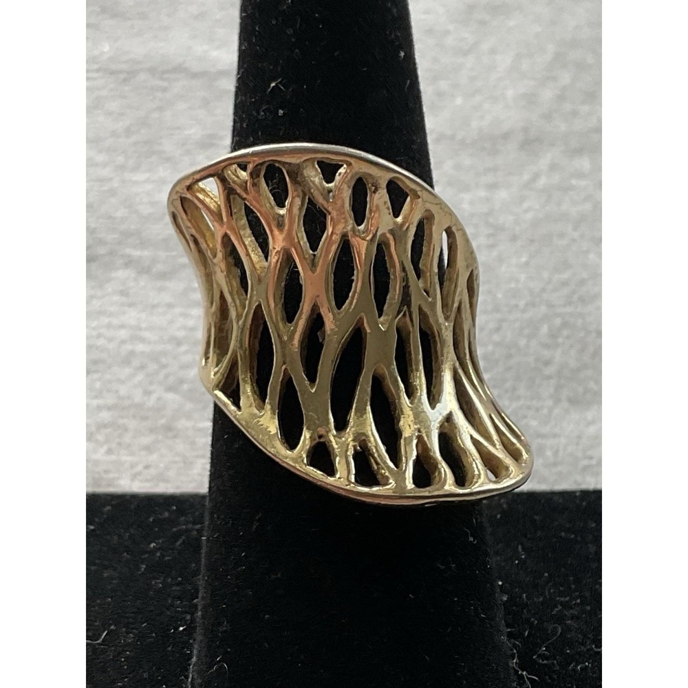 Vintage Mexico 925 Sterling Silver Gold Vermeil Modernist Ring Size 7